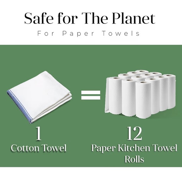 NEW Set 8 Kitchen Towels Salt Earth Cotton Blue White Herringbone - Picture 6 of 8